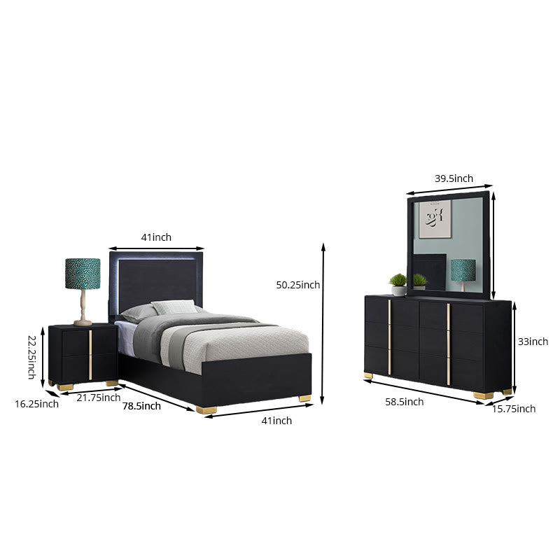 Minimalist Black 4-piece Led Twin Bedroom Set - image 7