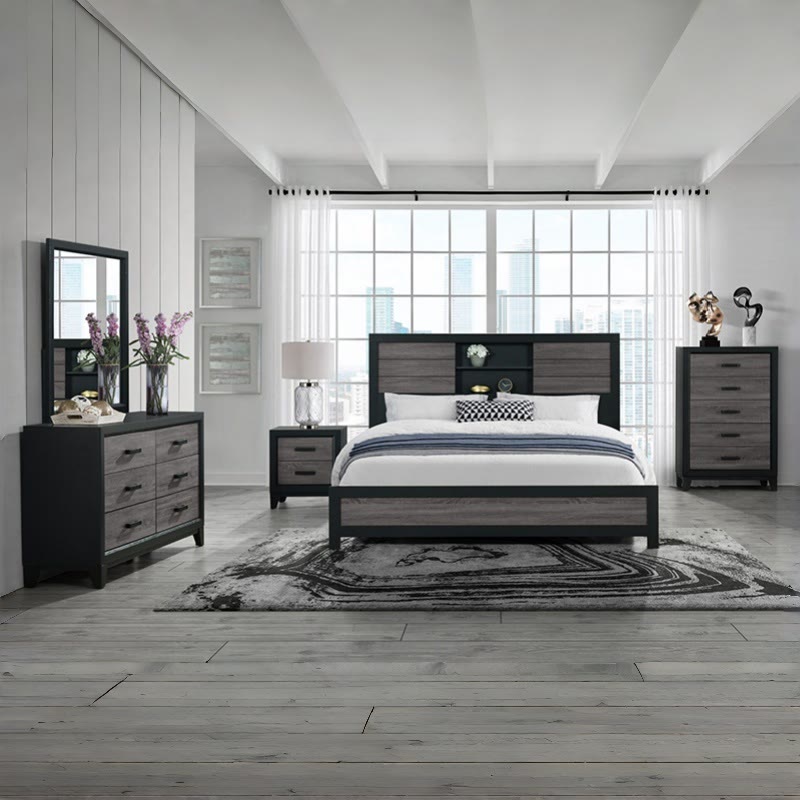 Iffhome Farmhouse Style Grey Bedroom Set - Black+ Gray - image 0