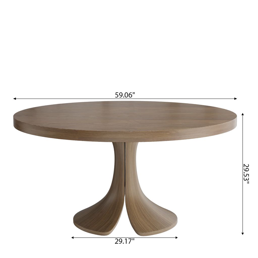 Mid-century Solid Wood Round Dining Table With Curved Base - image 10