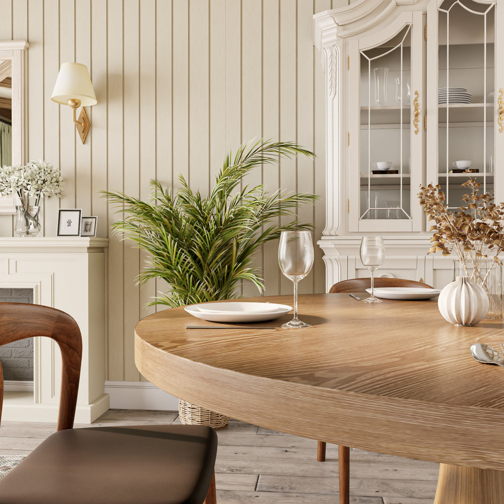 Mid-century Solid Wood Round Dining Table With Curved Base - image 4
