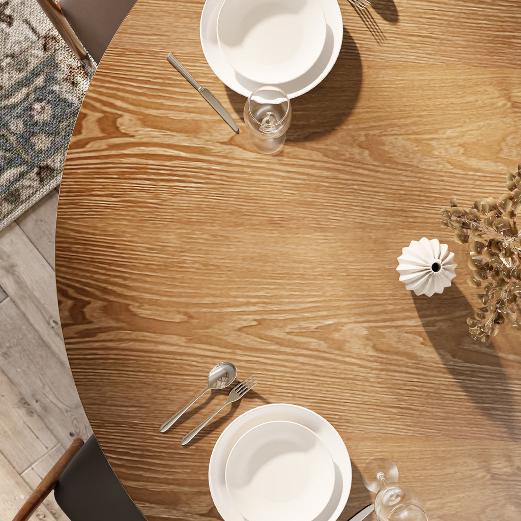 Mid-century Solid Wood Round Dining Table With Curved Base - image 5