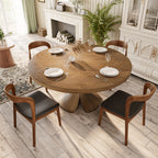 Mid-century Solid Wood Round Dining Table With Curved Base - image 2