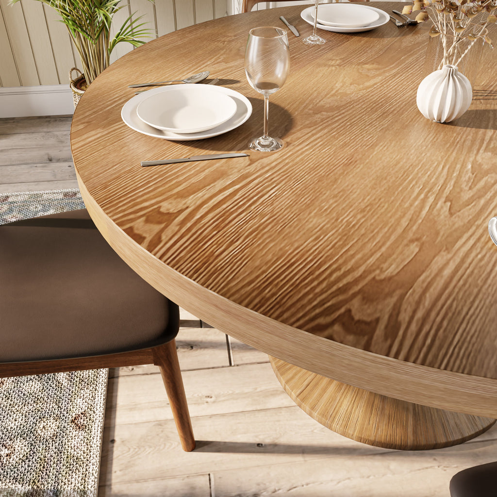 Mid-century Solid Wood Round Dining Table With Curved Base - image 6