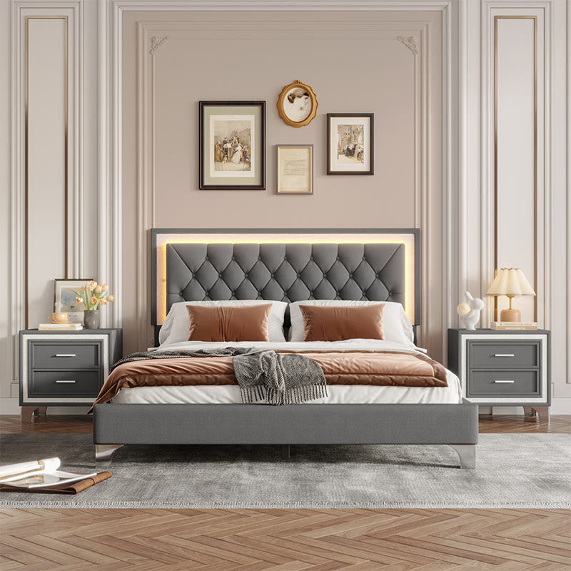 Upholstered Platform Bed With Led Lights Bedroom Set - Gray - image 0