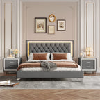 Upholstered Platform Bed With Led Lights Bedroom Set - Gray - image 0