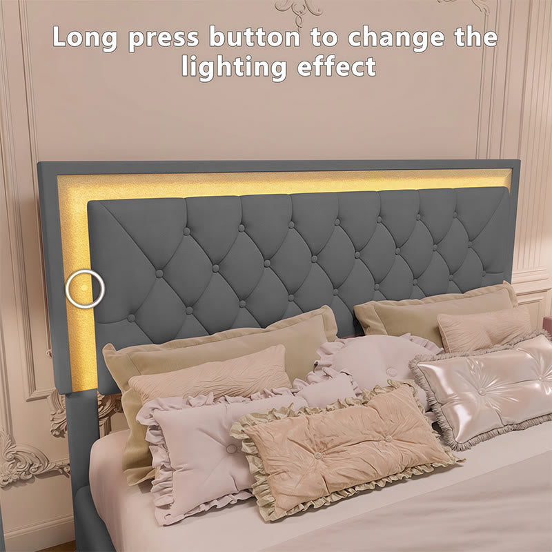 Upholstered Platform Bed With Led Lights Bedroom Set - image 4
