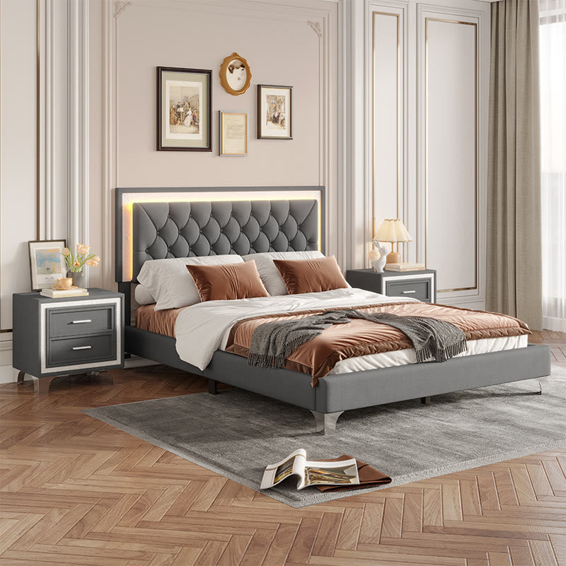 Upholstered Platform Bed With Led Lights Bedroom Set - image 1