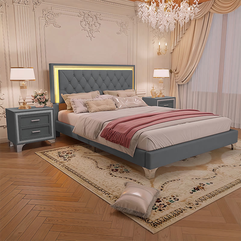 Upholstered Platform Bed With Led Lights Bedroom Set - image 5