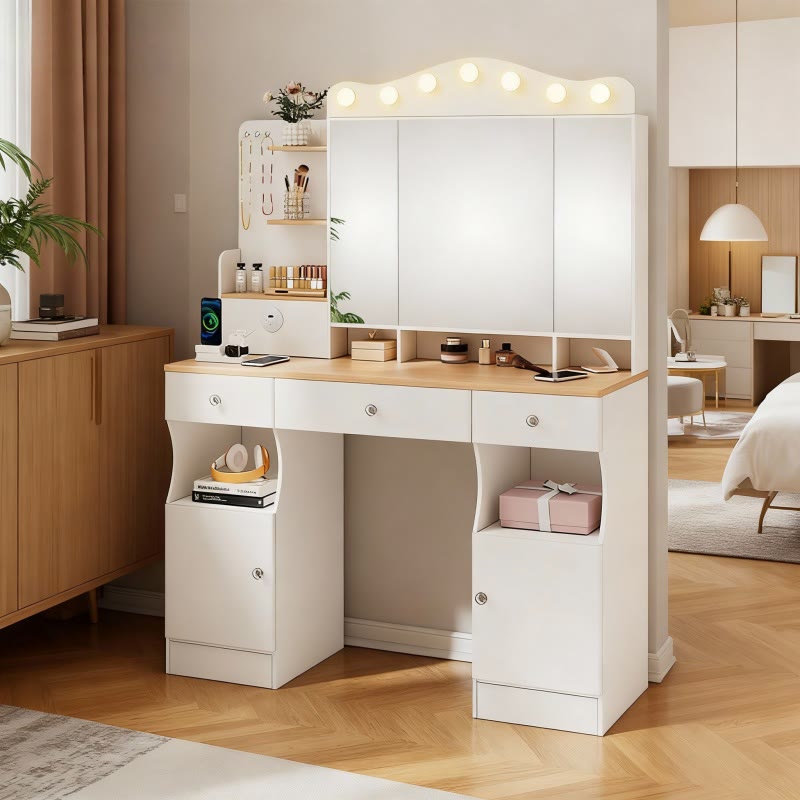 Iffhome Makeup Vanity With Foldable Mirror - image 1