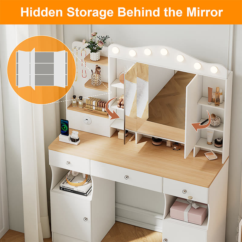 Makeup Vanity Desk With Foldable Mirror - image 4