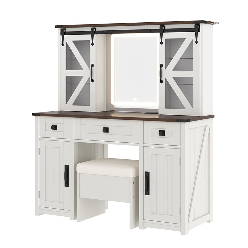Iffhome Farmhouse Vanity Desk With Lighted Mirror - image 5