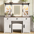 Farmhouse Vanity Desk With Lighted Mirror - Beige - image 0