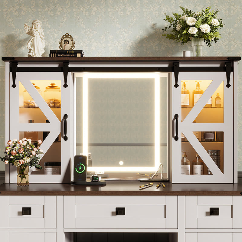 Farmhouse Vanity Desk With Lighted Mirror - image 2