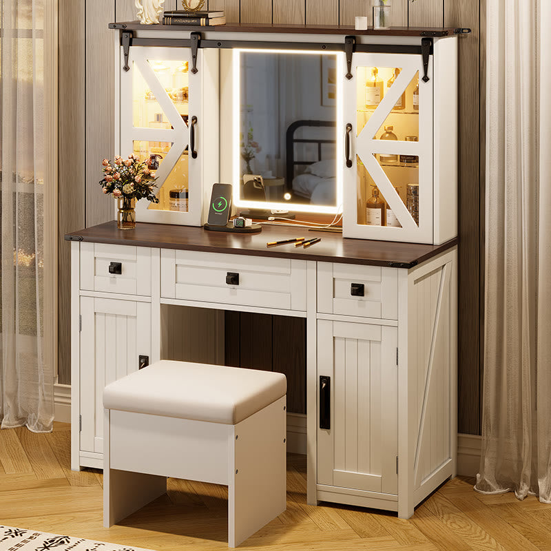 Iffhome Farmhouse Vanity Desk With Lighted Mirror - image 1
