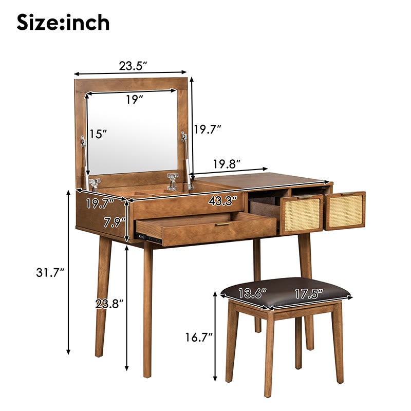 Classic Wood Makeup Vanity Set With Flip-top Mirror - image 5