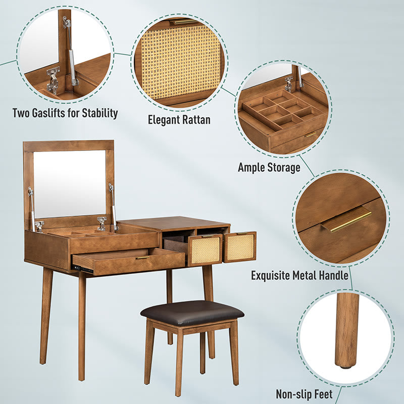 Iffhome Classic Wood Makeup Vanity Set With Flip-top Mirror - image 2