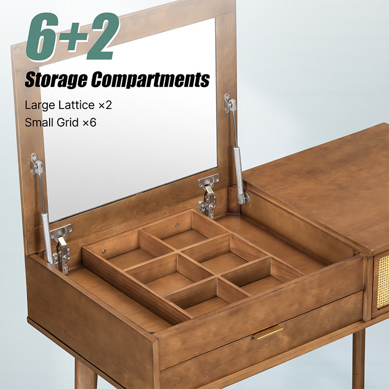Classic Wood Makeup Vanity Set With Flip-top Mirror - image 3
