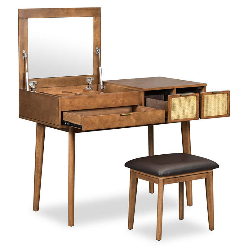 Classic Wood Makeup Vanity Set With Flip-top Mirror - image 4