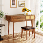 Classic Wood Makeup Vanity Set With Flip-top Mirror - image 1