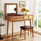 Classic Wood Makeup Vanity Set With Flip-top Mirror - Brown - image 0