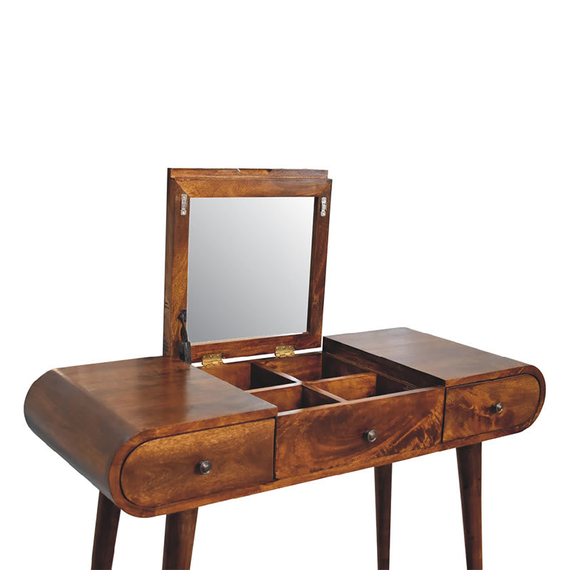Iffhome Walnut Color Foldable Mirror Dressing Table - image 4