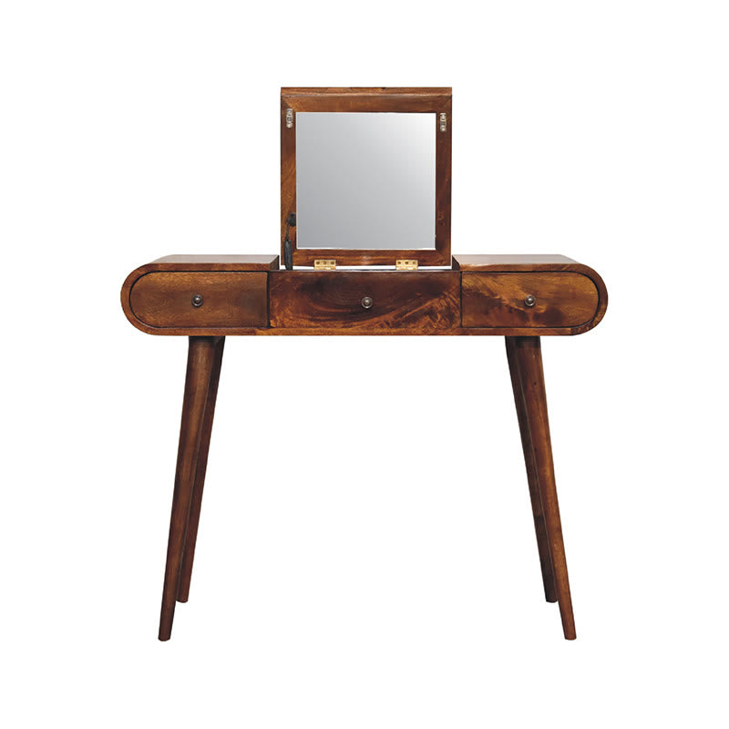 Iffhome Walnut Color Foldable Mirror Dressing Table - image 3