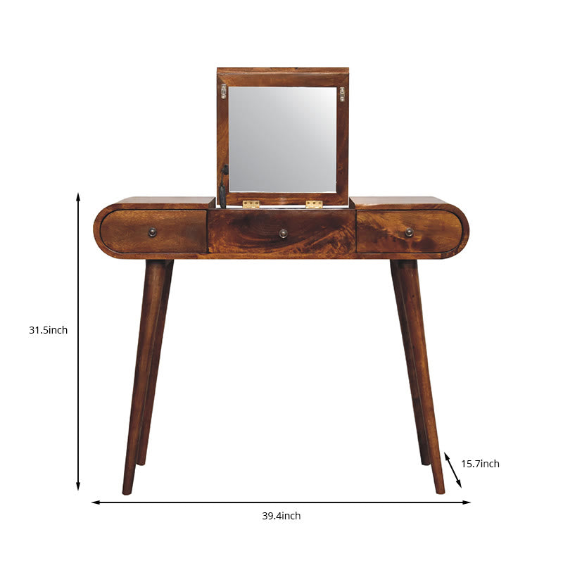 Iffhome Walnut Color Foldable Mirror Dressing Table - image 6