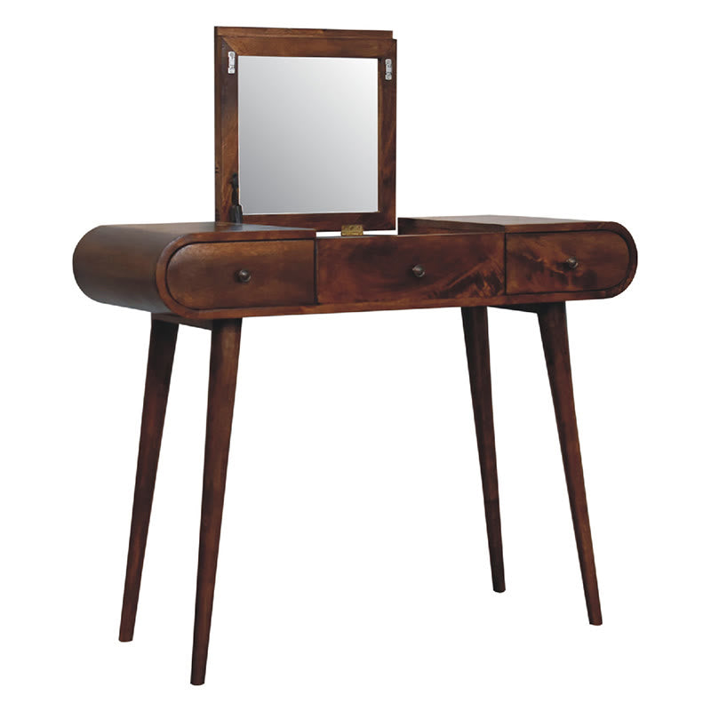 Iffhome Walnut Color Foldable Mirror Dressing Table - image 2