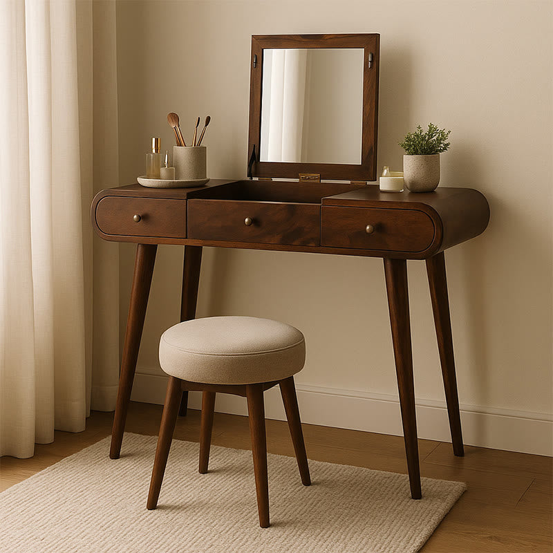 Iffhome Walnut Color Foldable Mirror Dressing Table - image 0