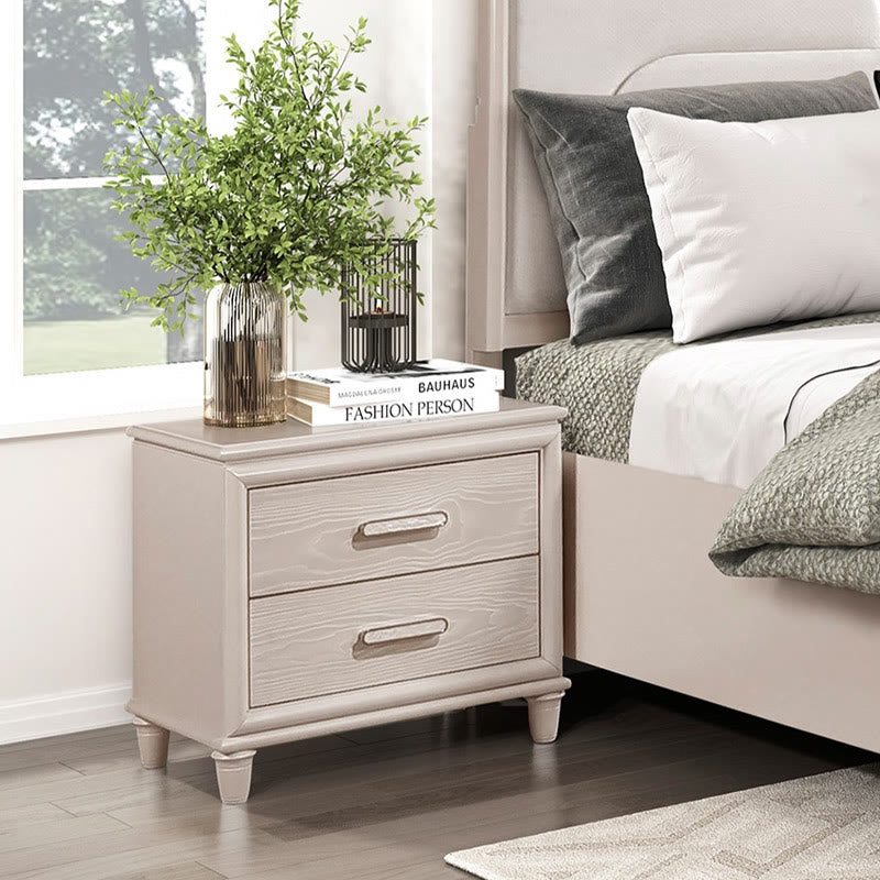 Iffhome Modern Two Drawers Nightstand With Usb Ports - Beige - image 1