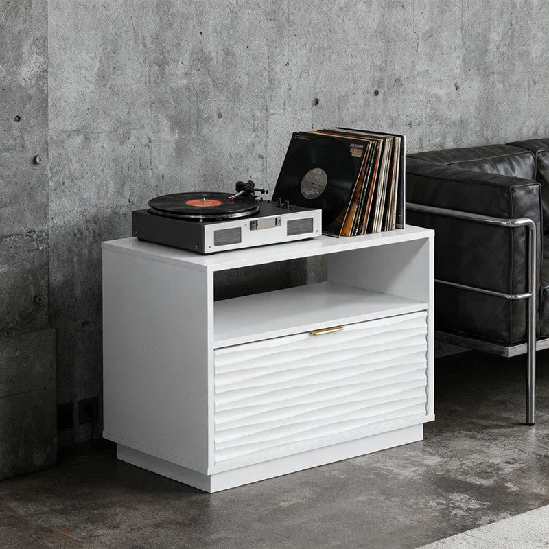 Modern Minimalist White Embossed Wood Nightstand - image 1