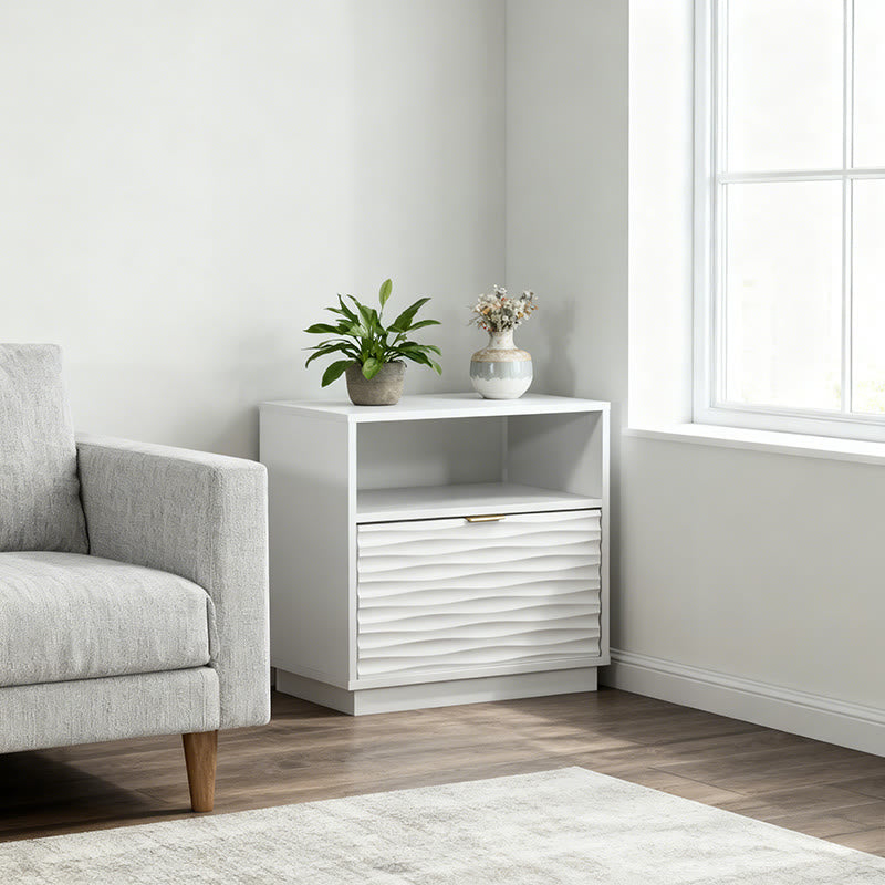 Iffhome Modern Minimalist White Embossed Wood Nightstand - White - image 0