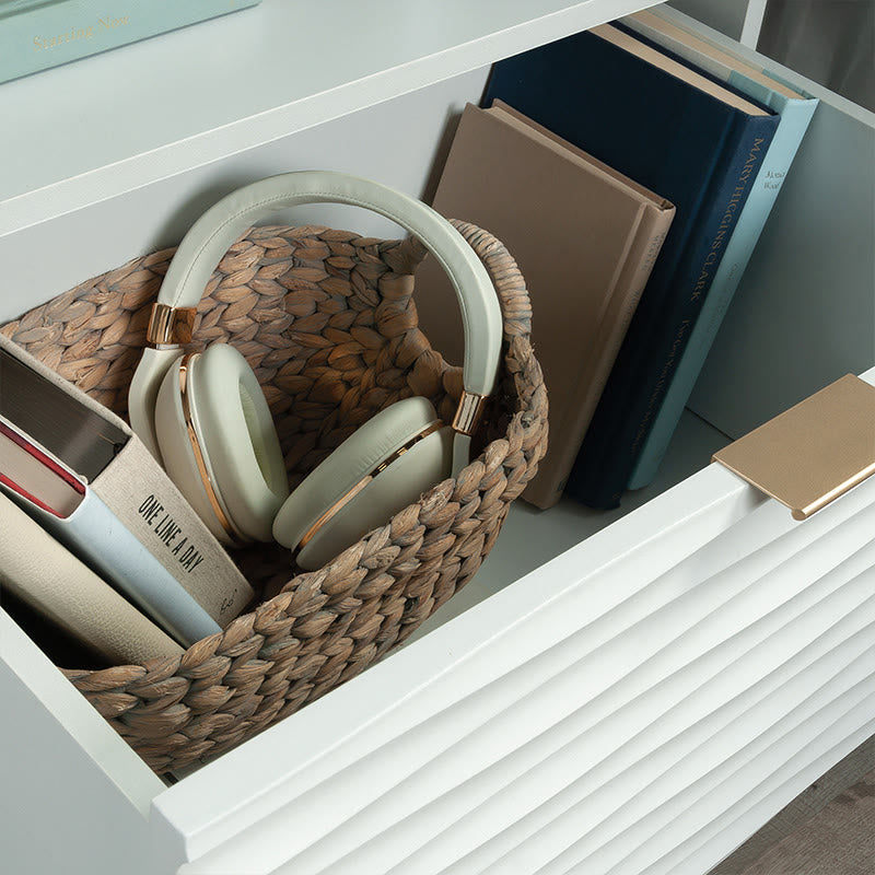 Iffhome Modern Minimalist White Embossed Wood Nightstand - image 2