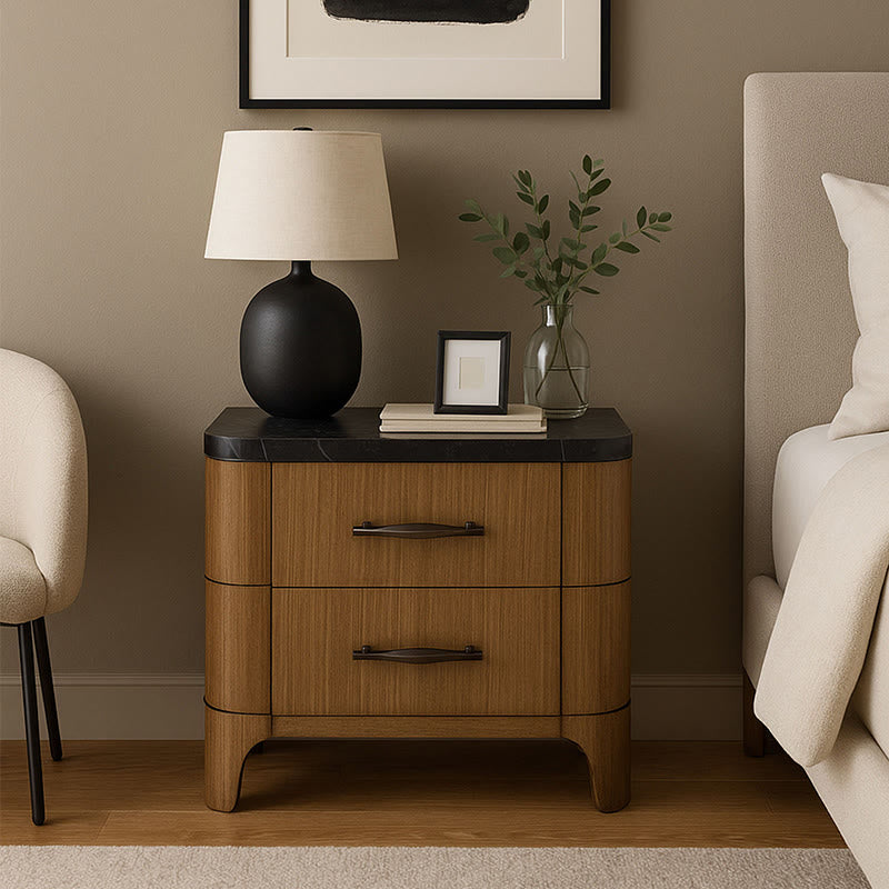 Iffhome Mid-century Stone Top Nightstand - Tan - image 0