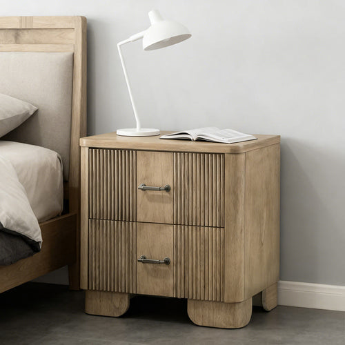 Iffhome Country Style Grooved Panel Nightstand - Oak - image 0