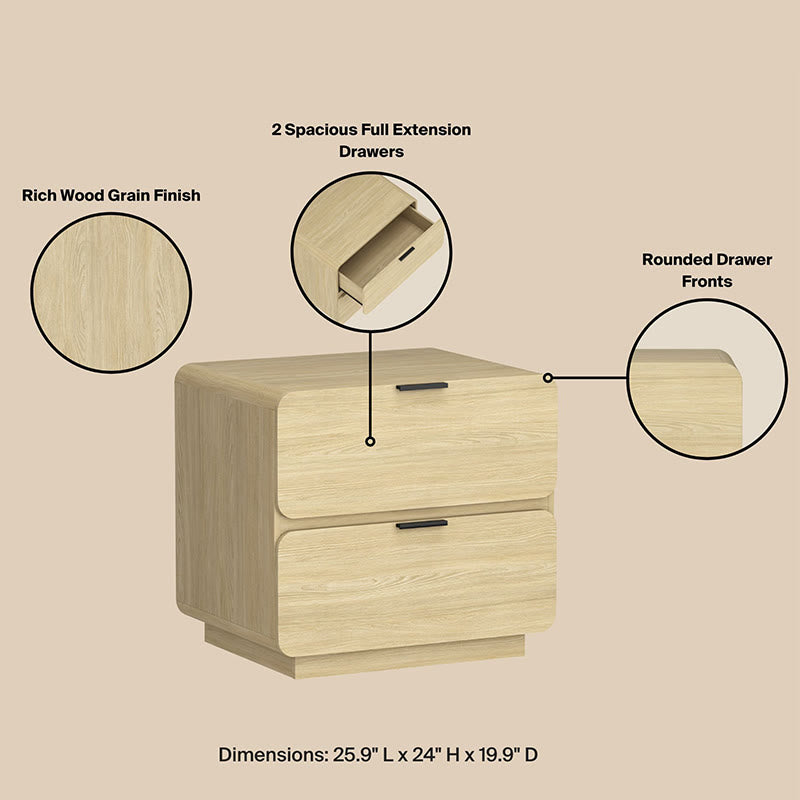 Iffhome Rounded Corner Natural Wood Nightstand - image 2