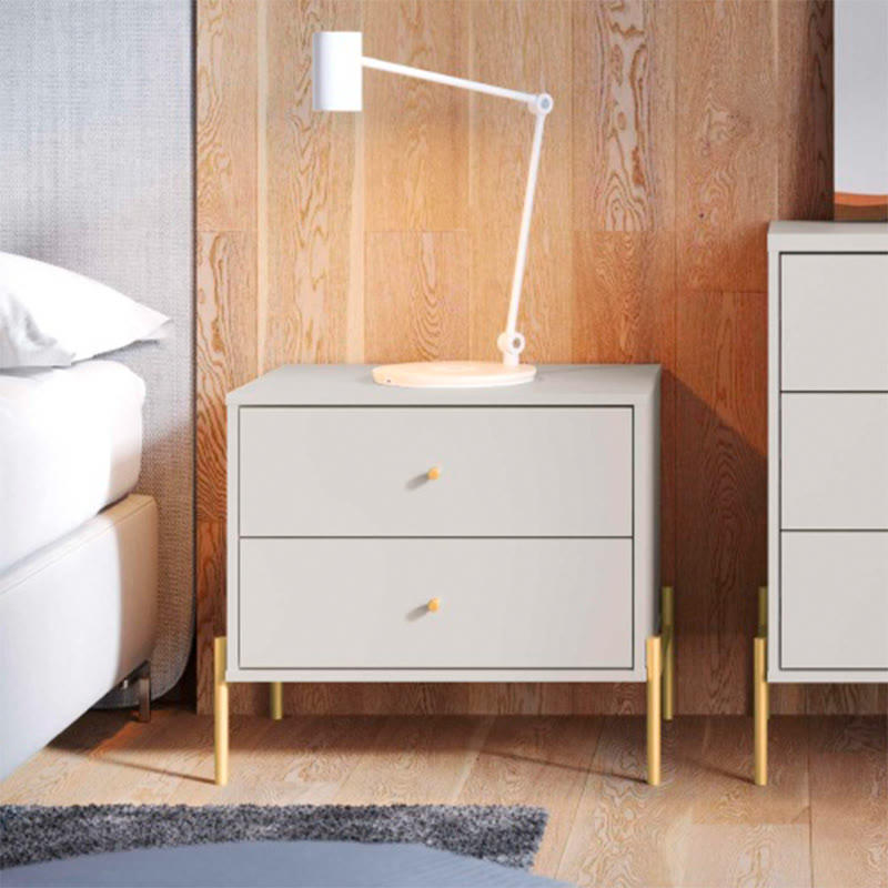 Iffhome Square Wooden Nightstand With Gold Handles - White - image 0