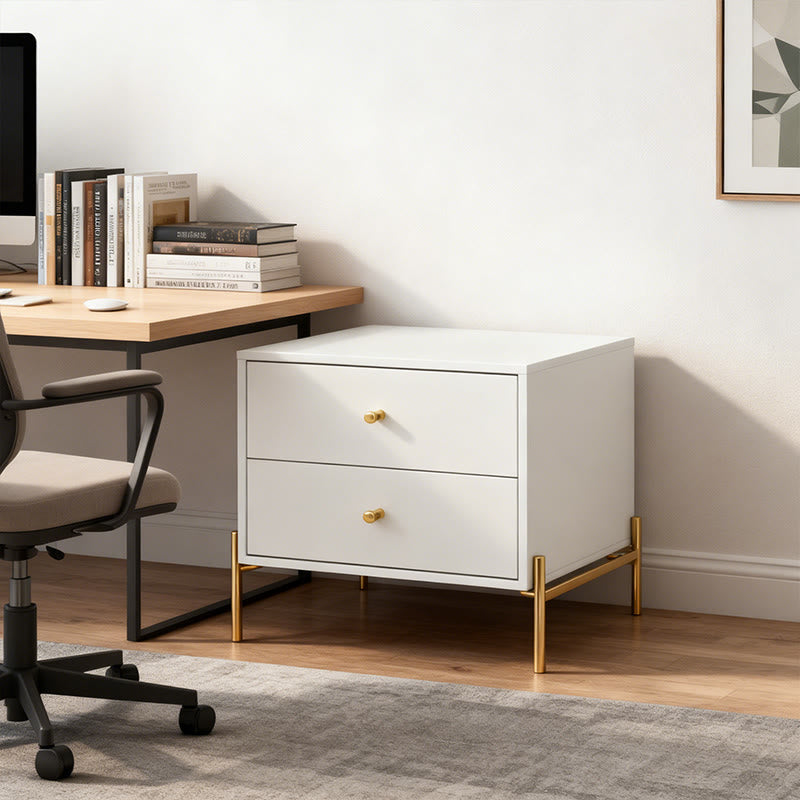 Iffhome Square Wooden Nightstand With Gold Handles - image 1