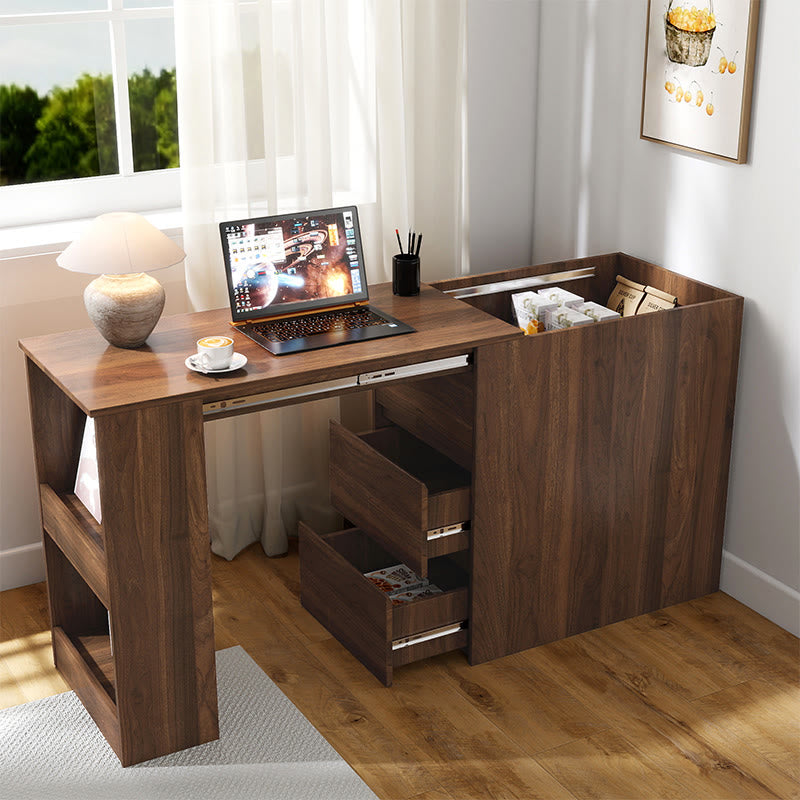 Iffhome Corner Home Office Extendable Table With Storage - Walnut - image 0