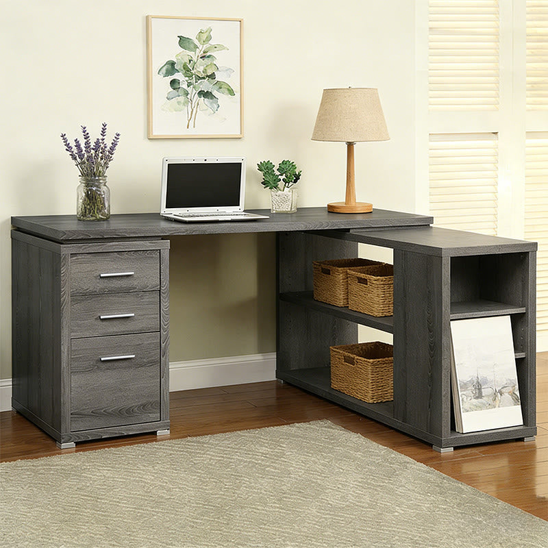 Iffhome Vintage L-shape Adjustable Desk With 3-drawers  - Grey - image 0
