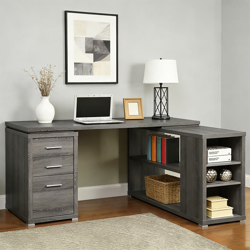 Iffhome Vintage L-shape Adjustable Desk With 3-drawers  - image 1