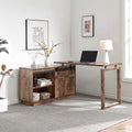 L-shaped Reversible Workstation Home Office Desk  - Brown - image 0