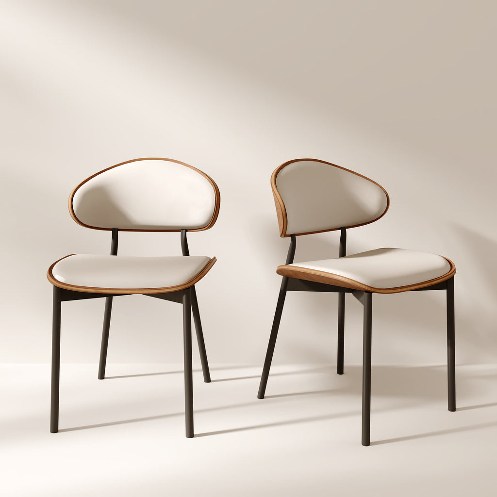 2x/4x/6x Simple Curved Solid Wood Leather Dining Chairs - Beige - 6x - image 2