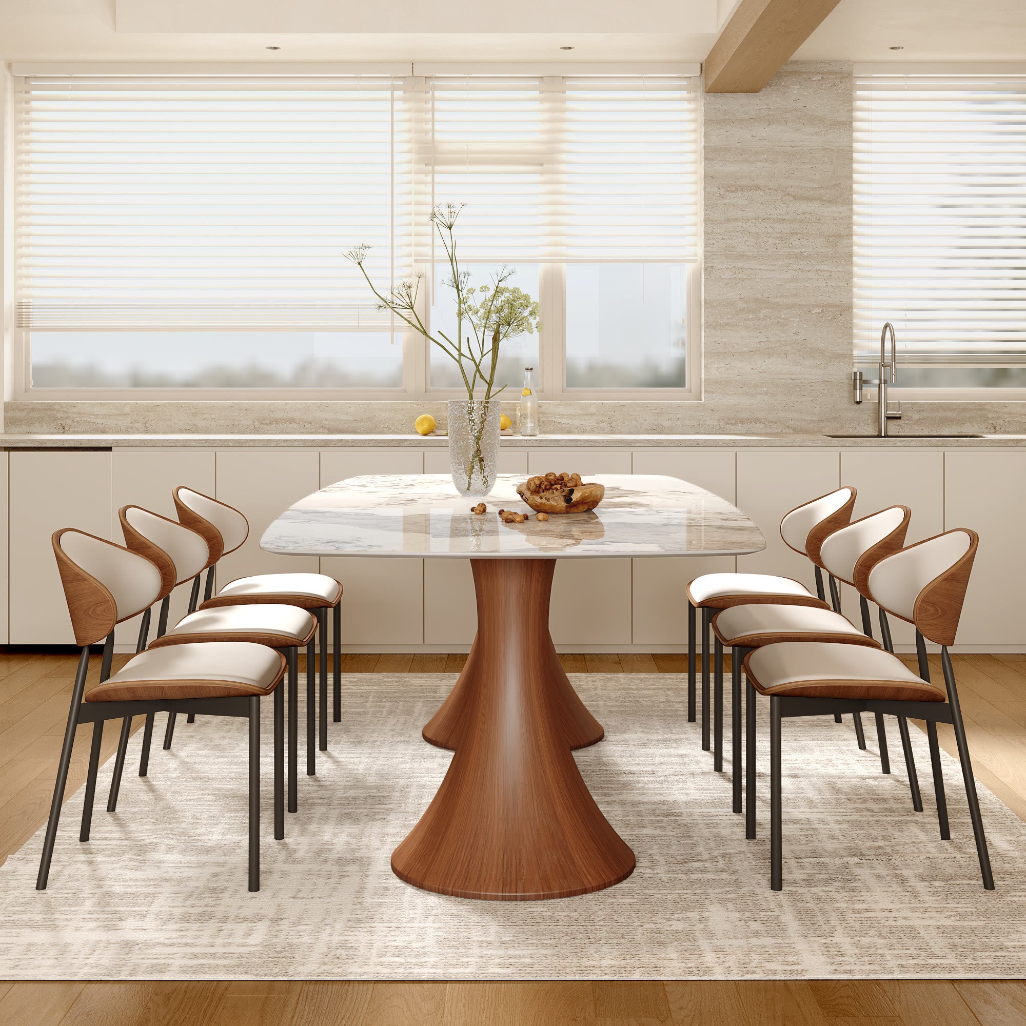 2x/4x/6x Simple Curved Solid Wood Leather Dining Chairs - image 11