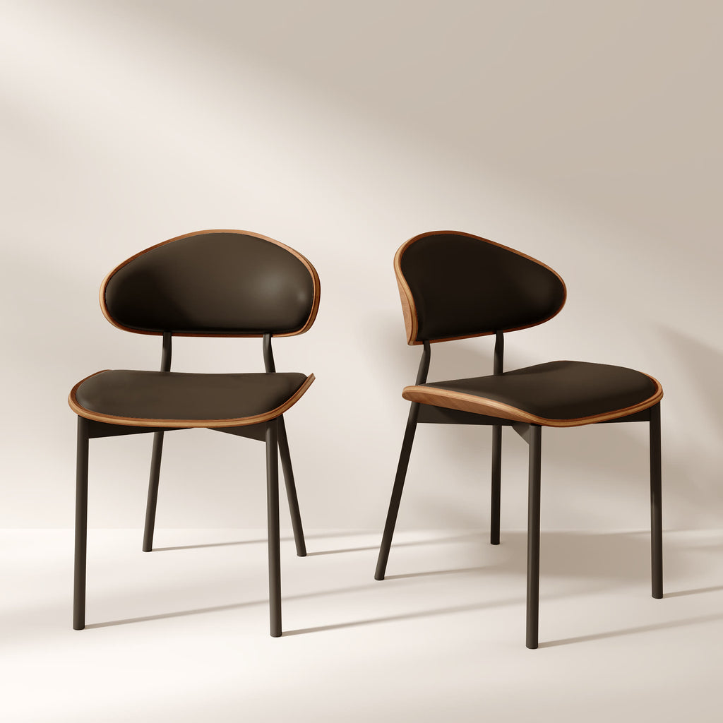 2x/4x/6x Simple Curved Solid Wood Leather Dining Chairs - Black - 6x - image 1