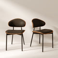 2x/4x/6x Simple Curved Solid Wood Leather Dining Chairs - Black - 6x - image 1