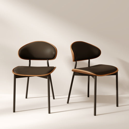 2x/4x/6x Simple Curved Solid Wood Leather Dining Chairs - Black - 6x - image 1