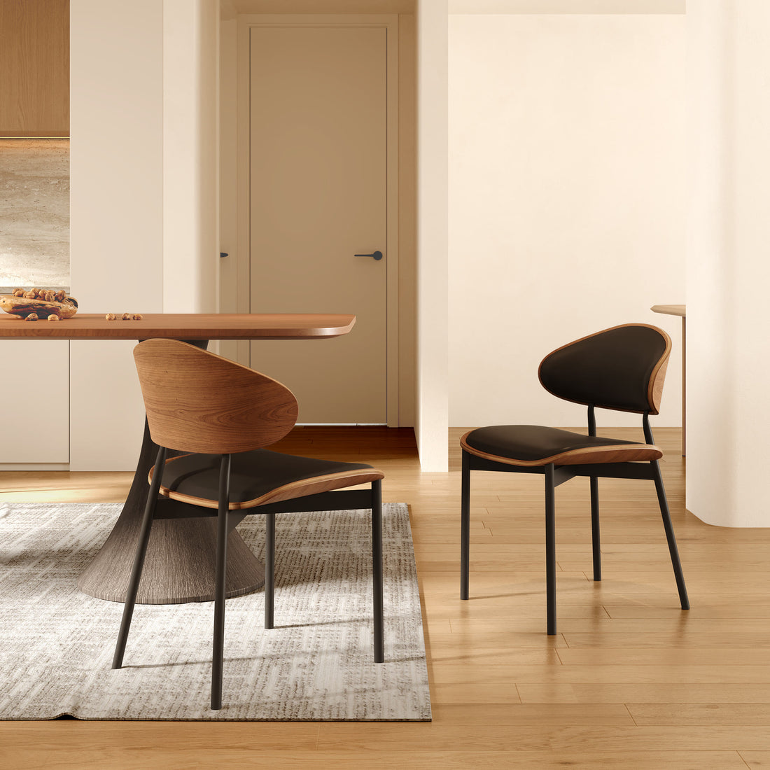 Iffhome 2x/4x/6x Simple Curved Solid Wood Leather Dining Chairs - image 3