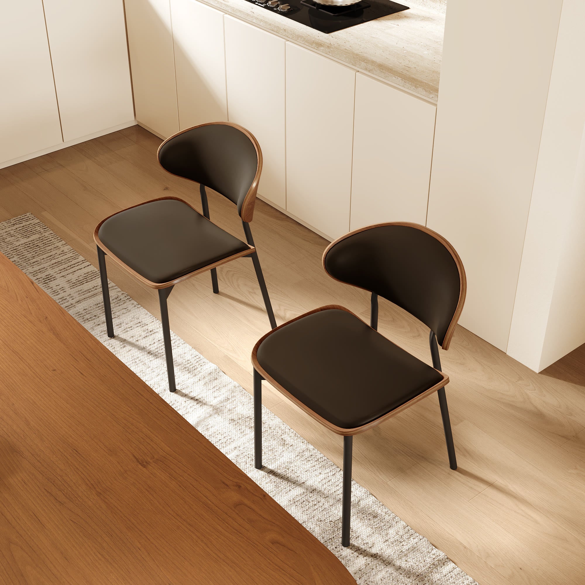 2x/4x/6x Simple Curved Solid Wood Leather Dining Chairs - image 4