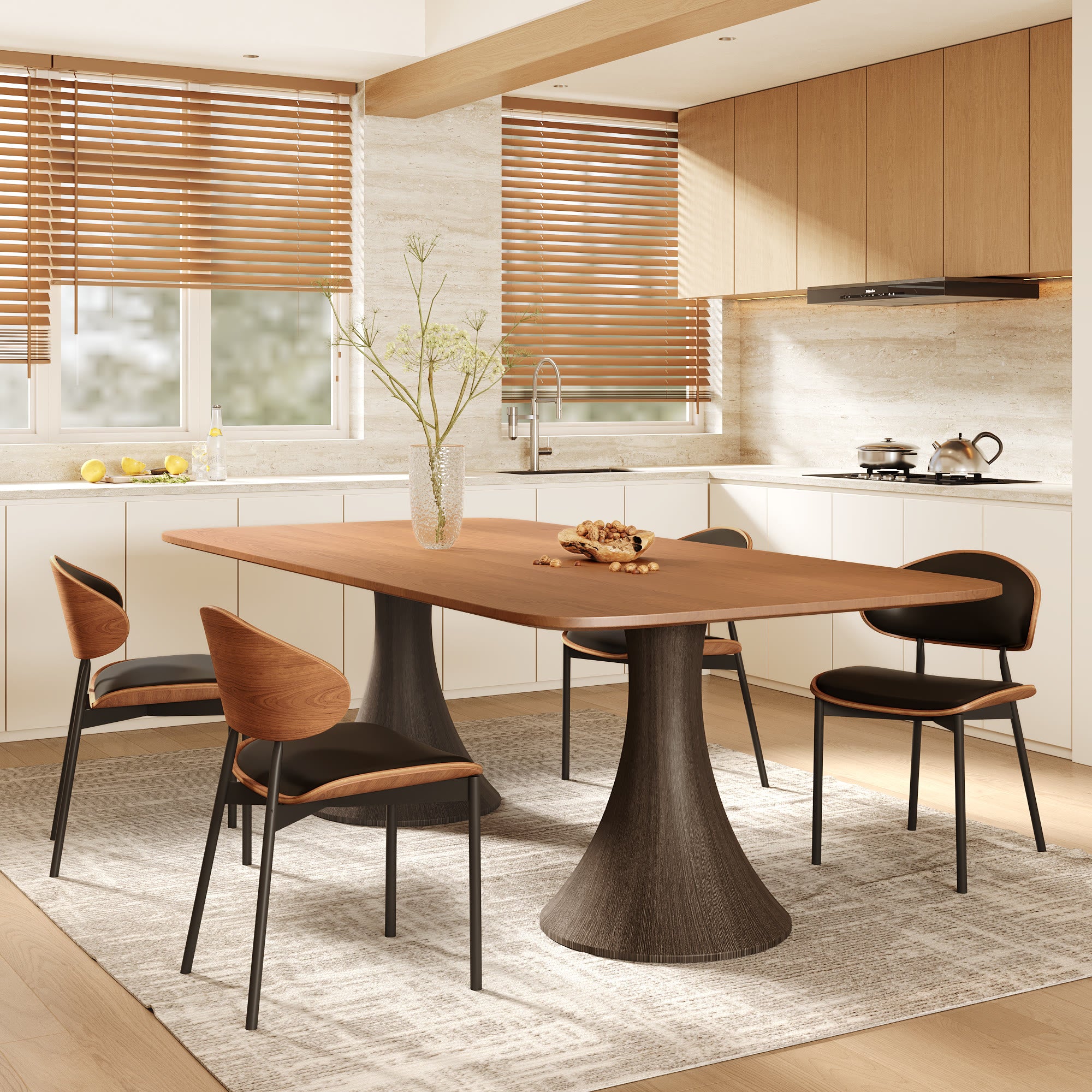 2x/4x/6x Simple Curved Solid Wood Leather Dining Chairs - image 5